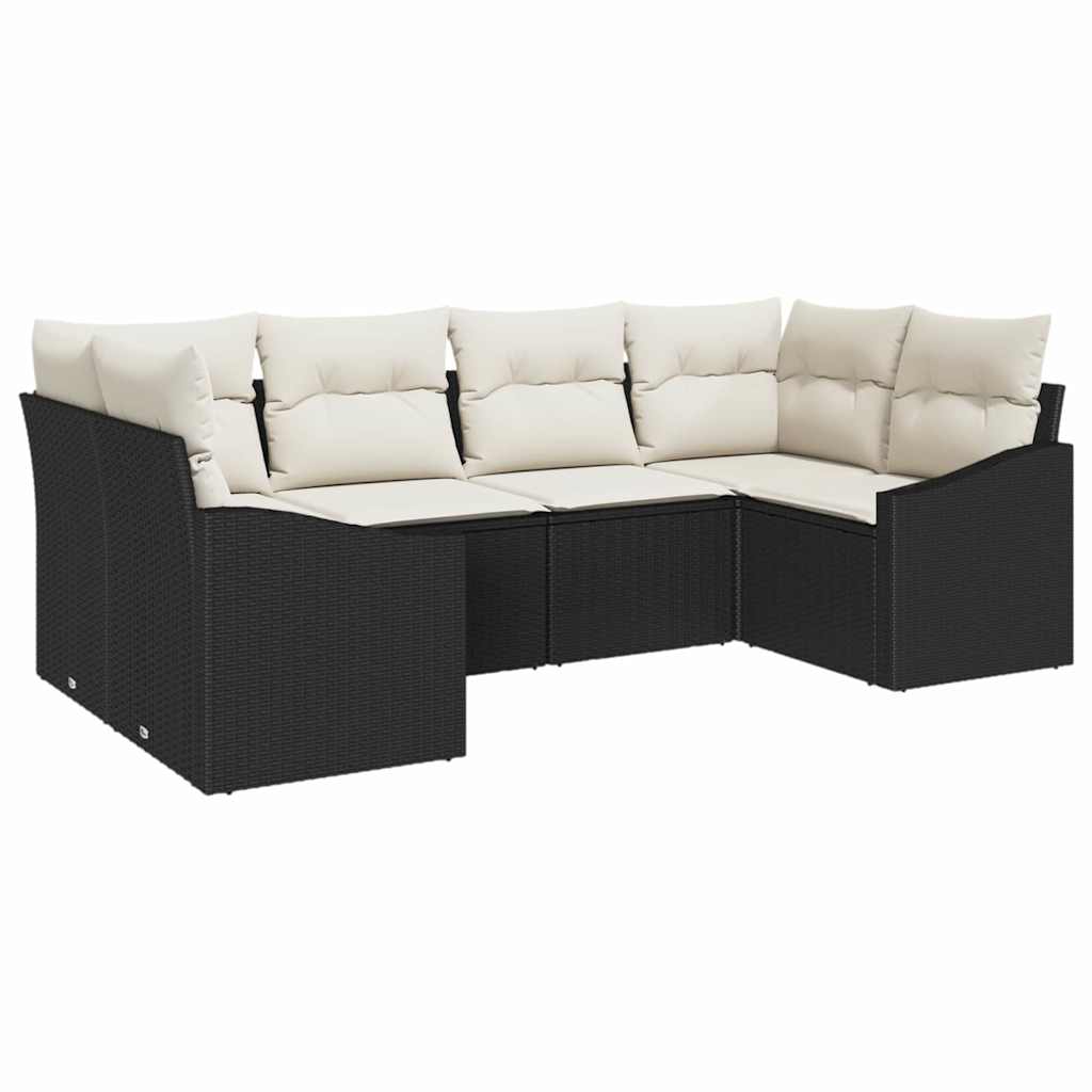 Garten-Sofa-Set mit Kissen mit Speicher 6 pcs Schwarz und Creme